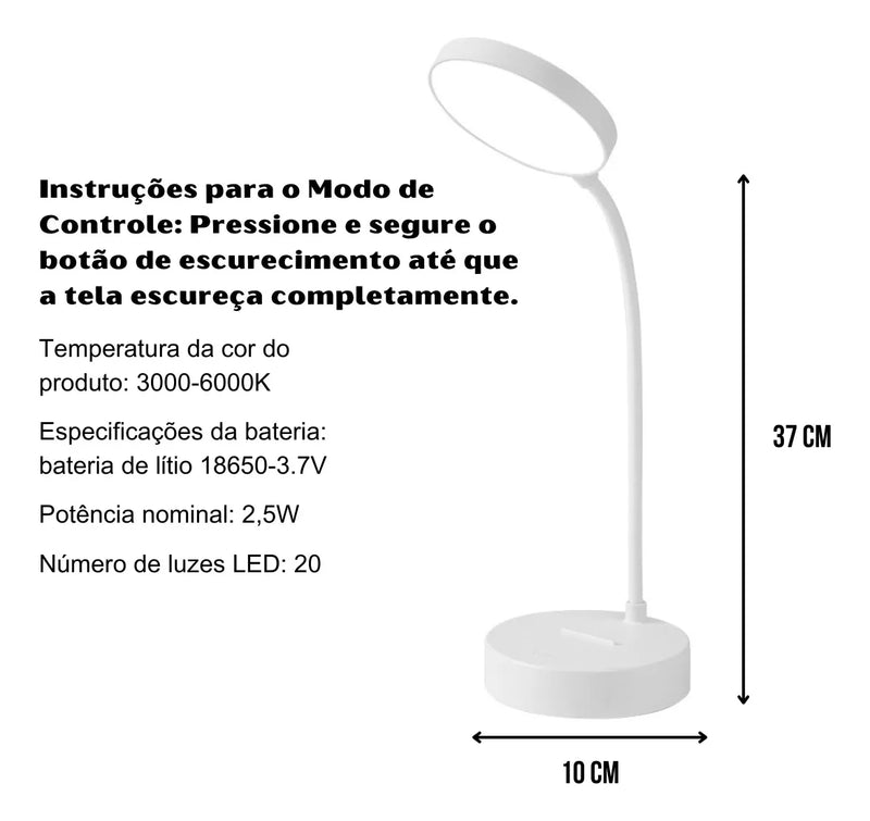 Luminária de Mesa Sofisticado Recarregável de LED